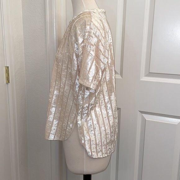 EXPRESS velvet striped sheer short sleeve shirt w/ high-low slit in size medium - Picture 3 of 9